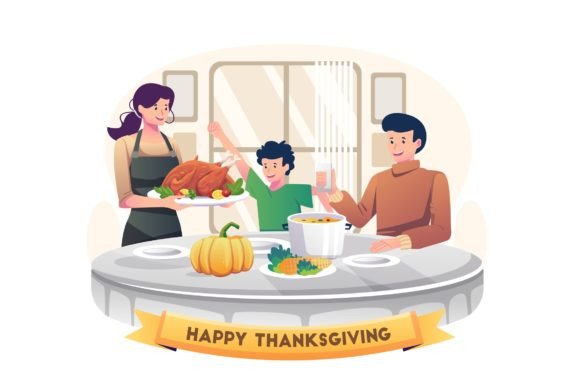 Thanksgiving Dinner Family Illustration Graphics