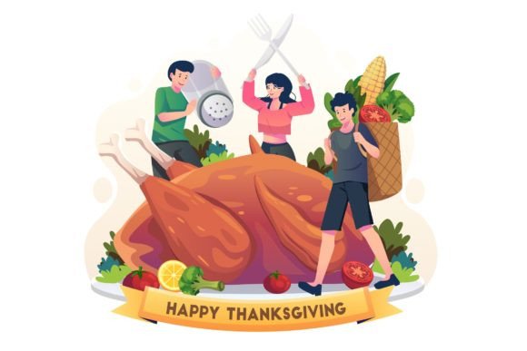 Thanksgiving Dinner Party Illustration Graphics